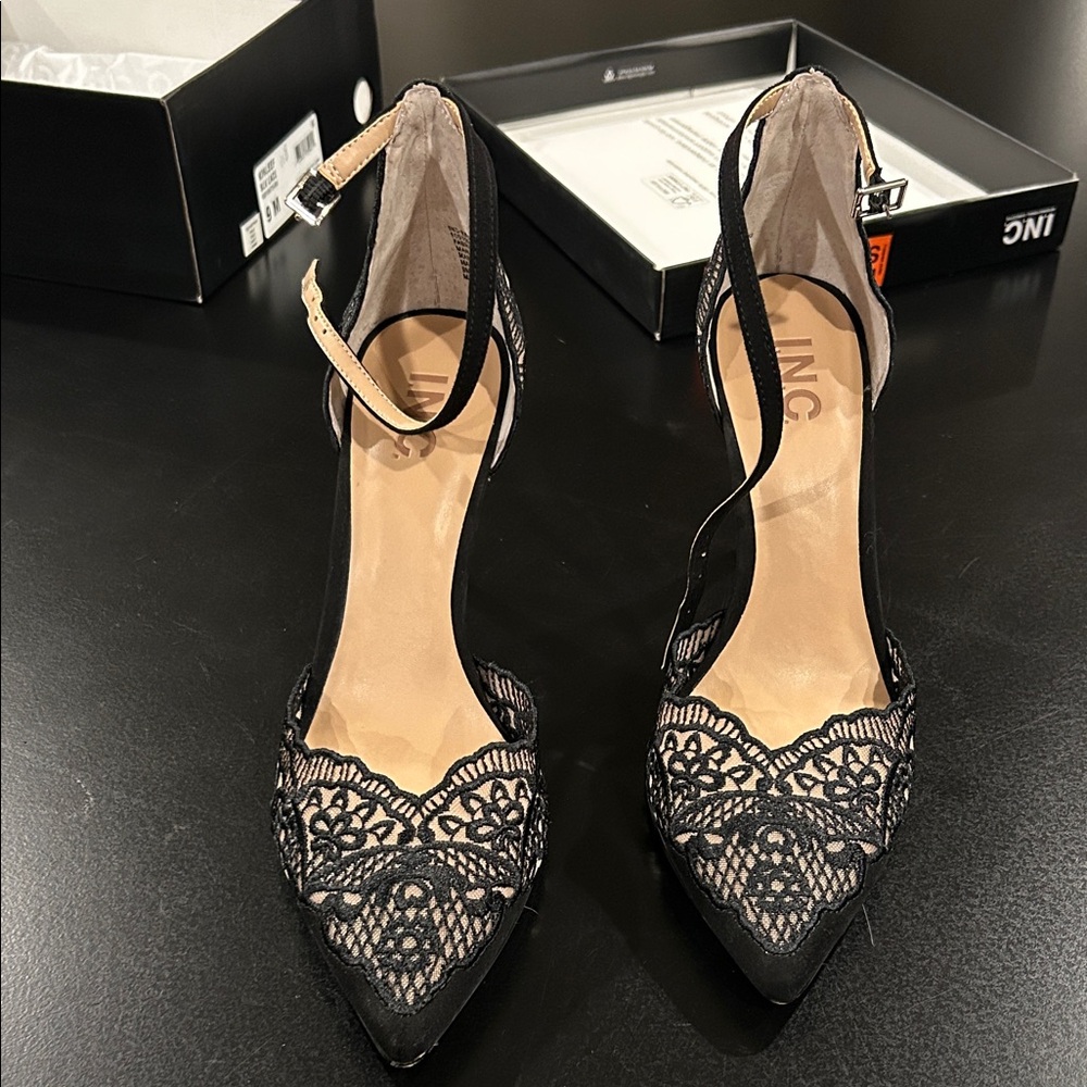 INC International Concepts Black Lace Heels
